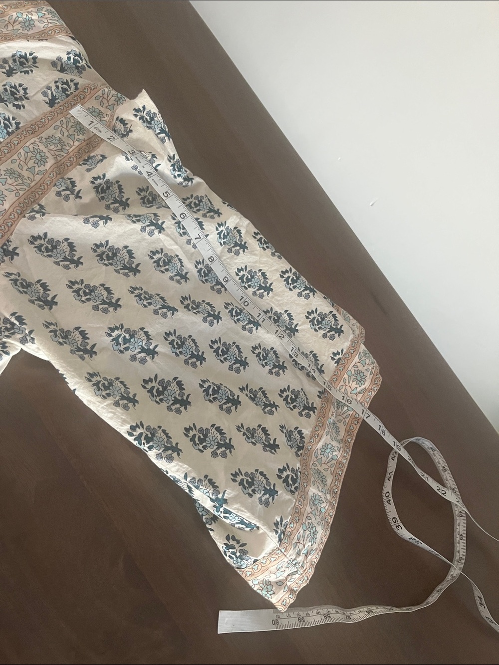 Tuckernuck Cream Midi Dress with Blue Floral Print and Tan Trim - Picture 7 of 8